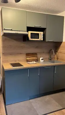 a kitchen with a sink and a microwave at STUDIO DENT DU CROCODILE, AIGUILLE du MIDI, BALCON, PARKING in Chamonix-Mont-Blanc