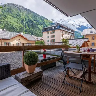In the center of Chamonix with views of Mont Blanc
