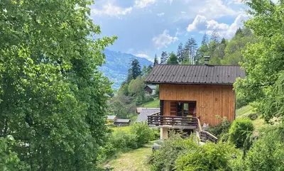 a small wooden cabin in the middle of a forest at Chalet La Ponote in Samoëns