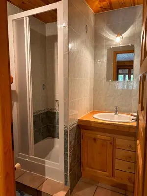 a bathroom with a shower and a sink at Appartement Chamonix in Chamonix-Mont-Blanc