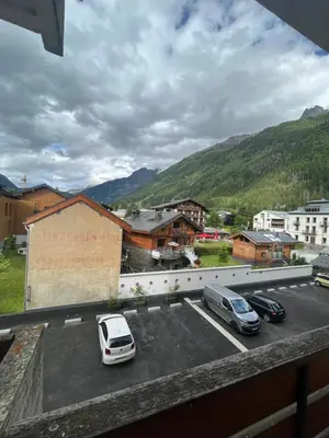 a view of a parking lot with cars parked at Aiguille 2 in Chamonix-Mont-Blanc
