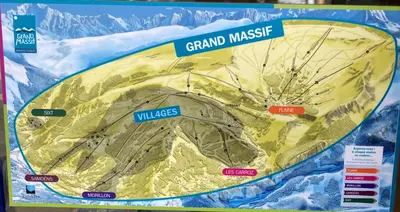a map of a grand maze with a mountain at Le Cocon des Carroz, au centre de la station et proximité des pistes, apt 4 pers in Arâches-la-Frasse