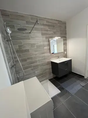 a bathroom with a shower and a sink at Vue Mont-Blanc aux pieds des pistes - location cozy pour 2 personnes in Domancy