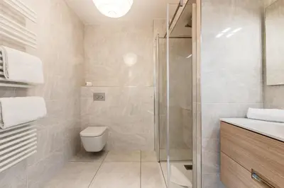 a bathroom with a shower and a toilet and a sink at Le 202 - Proche telecabine - Vue Montagne in Saint-Gervais-les-Bains