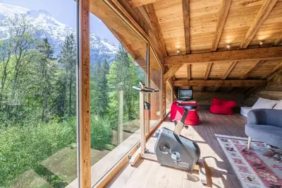 a view of a living room in a tree house at Chalet 1000 in Les Houches