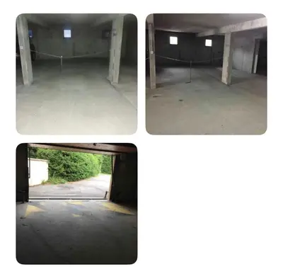 three pictures of an empty parking garage with a mirror at standing 4 étoiles in Demi-Quartier