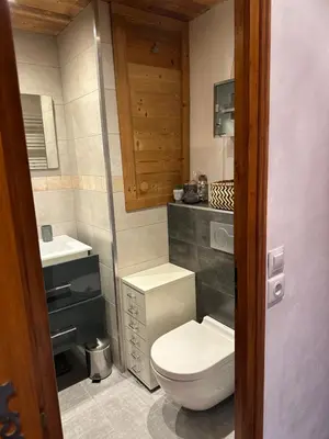 a bathroom with a toilet and a sink at standing 4 étoiles in Demi-Quartier