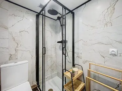 a bathroom with a shower and a toilet at Le Cocon de Chamonix in Chamonix-Mont-Blanc