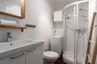 a bathroom with a shower and a toilet and a sink at Sun Valley 1 - calme - Acces bus - Proche lac in Chamonix-Mont-Blanc