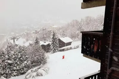 a view of a ski lodge in the snow at Le Cozet in Saint-Gervais-les-Bains