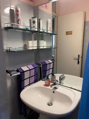 a bathroom with a sink and a mirror at Studio meublé bon emplacement in Chamonix-Mont-Blanc