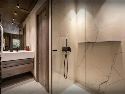 a bathroom with a shower and a sink at Chalet Mussol - OVO Network in Saint-Gervais-les-Bains
