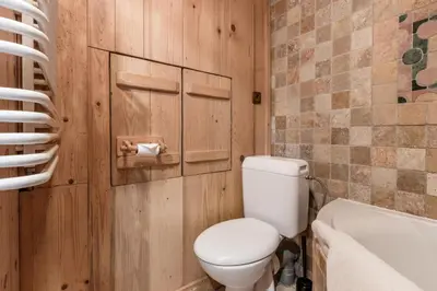 a bathroom with a toilet and a bath tub at Le Gite - Le Mont d'Arbois - 5 pax in Saint-Gervais-les-Bains