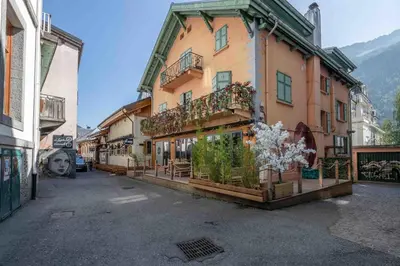 a view from a balcony of a building at Spacious loft on pedestrian street with views in Chamonix-Mont-Blanc
