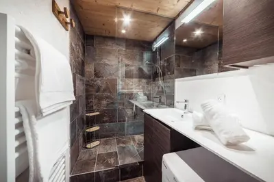 a bathroom with a sink and a shower at Flat Sofia - Authentic charm in Demi-Quartier