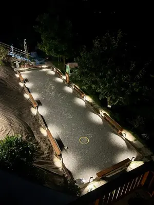 an overhead view of a parking lot at night at Chalet les vergers in Sallanches