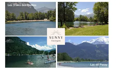 a collage of pictures of a lake and mountains at Résidence Vallée Blanche in Sallanches