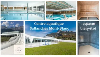 a collage of pictures of a swimming pool at Résidence Vallée Blanche in Sallanches