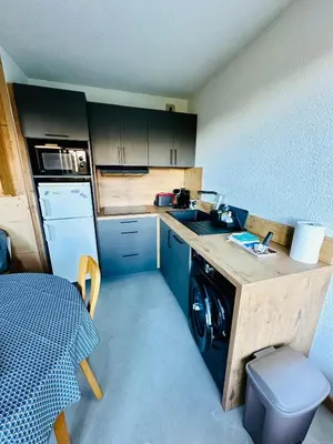 a small kitchen with a sink and a dishwasher at Studio vue montagne à 200m des pistes in Arâches-la-Frasse