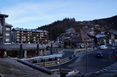a view of a town with a street and buildings at ARA15 Appartement 6 Pers centre station Carroz in Les Carroz d'Araches