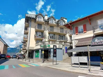 a building on the side of a street at Apartment Conseil-9 by Interhome in Saint-Gervais-les-Bains