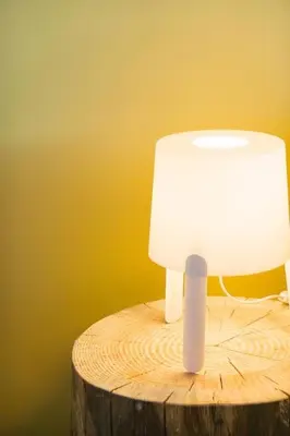 a white lamp sitting on top of a wooden table at Maison de montagne in Passy