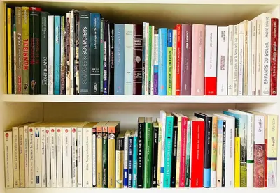 a book shelf filled with lots of books at Le Chamois d'Assy, résidence alpine de charme in Passy