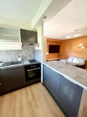 a kitchen with a sink and a counter top at Charmant appartements Sallanches in Sallanches