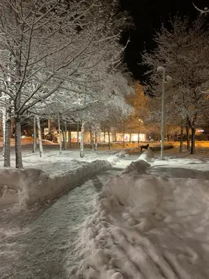 a pile of snow in a park at night at 70sqm in heart of chamonix in Chamonix-Mont-Blanc