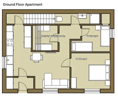 a floor plan of a ground floor apartment at Le Bord Du Nant in Arâches-la-Frasse