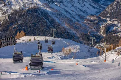 a group of ski lift cars on a snowy mountain at Résidence Le Cristal - Grands Montets 9 - Happy Rentals in Chamonix-Mont-Blanc