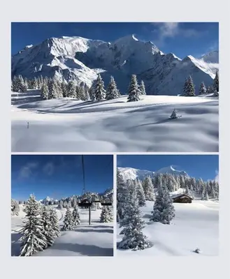 a group of four pictures of a snow covered mountain at Mountain Cabin - vue montagne - 4 personnes in Les Houches