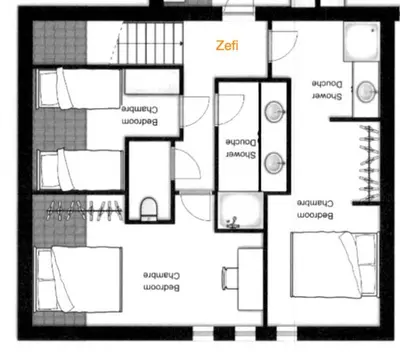 a black and white floor plan of a house at Demi Chalet au coeur de Chamonix - Zefi in Chamonix-Mont-Blanc