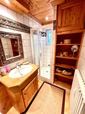a bathroom with a sink and a shower at Très bel appartement à Megève in Megève