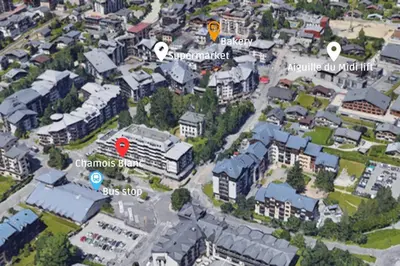 an aerial view of a city with buildings at Chamois Blanc - Quiet Studio close to the town centre - By Cozee Rentals in Chamonix-Mont-Blanc
