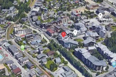 a map of a suburb with a red marker at Lognan- New studio in the city center - By Cozee Rentals in Chamonix-Mont-Blanc