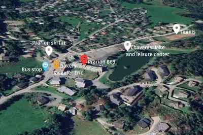 a map of the approximate location of a house at Prarion - Modern apartment 4 pax Next to Ski lift - By Cozee Rentals in Les Houches