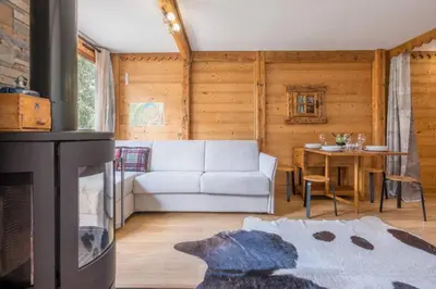 a living room with a couch and a fireplace at Prarion - Modern apartment 4 pax Next to Ski lift - By Cozee Rentals in Les Houches