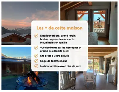 a collage of pictures of a house with a fireplace at La Maison Magique! Magnifique chalet familial in Sallanches