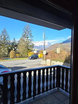 a view from a window of a car on a street at Chaleureux refuge thermal in Saint-Gervais-les-Bains