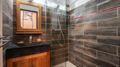 a bathroom with a sink and a shower at Grand Morillon 212 - 2P5 in Morillon