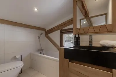 a bathroom with a sink and a tub and a toilet at Chalet Des Grands Vanays in Les Houches