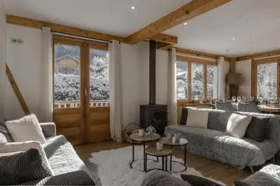 a living room with two couches and a fireplace at Chalet Des Grands Vanays in Les Houches