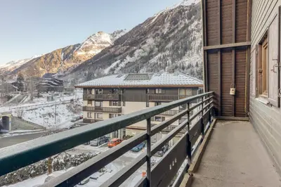 a balcony with a view of a mountain at Apt Le Lyret in Chamonix-Mont-Blanc
