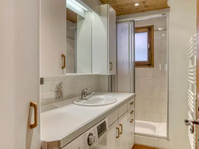 a bathroom with a sink and a shower at Appartement 2 pièces avec 3 balcons et wifi à Megève Centre - FR-1-453-322 in Megève