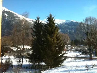 a pine tree in the snow with a mountain at 3 chambres - 2 SDB - 7 personnes - 100 m télécabine GME in Samoëns