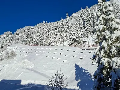 a flock of birds on a snow covered mountain at 2 Pièces Confort au Pied des Pistes, Flaine - FR-1-425-228 in Arâches-la-Frasse