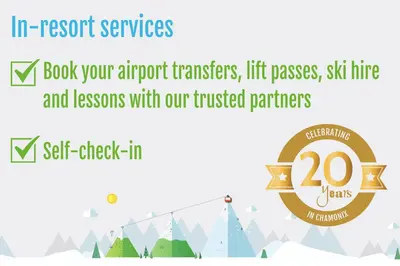 a sign that reads in resort services book your airport transfers lift passes ski line at Le Majestic 145 Apartment - Chamonix All Year in Chamonix-Mont-Blanc