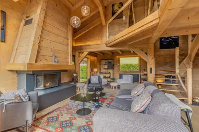 a bathroom with wooden walls and a sink at Chalet du Jaillet in Demi-Quartier
