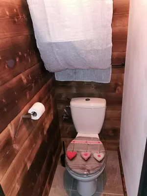a bathroom with a toilet with two shoes on it at le Nid Douillet au pied de Megève in Demi-Quartier